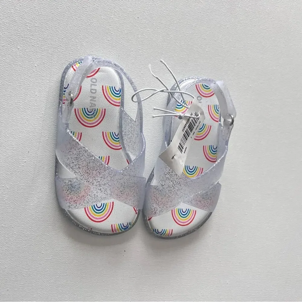 Old Navy Toddler Girl Glitter Rainbow Print Double Ankle Strap Sandals Sz 6